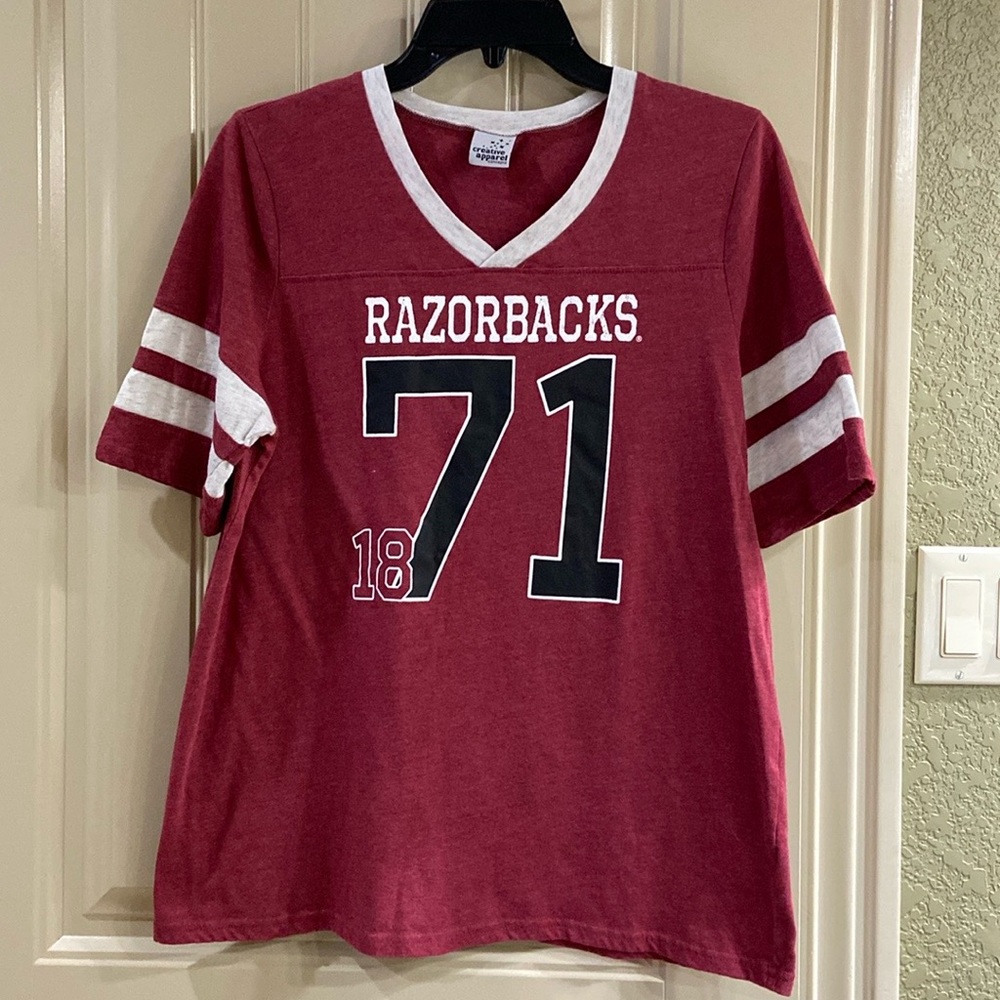 Football Style Tee By Creative Apparel Brand.  EUC!